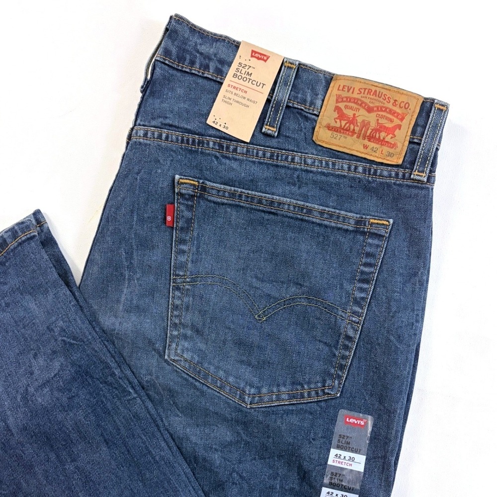 Levis 527 Slim Bootcut Jeans Mens 42x30 Blue Stretch Denim 05527-0470 NEW